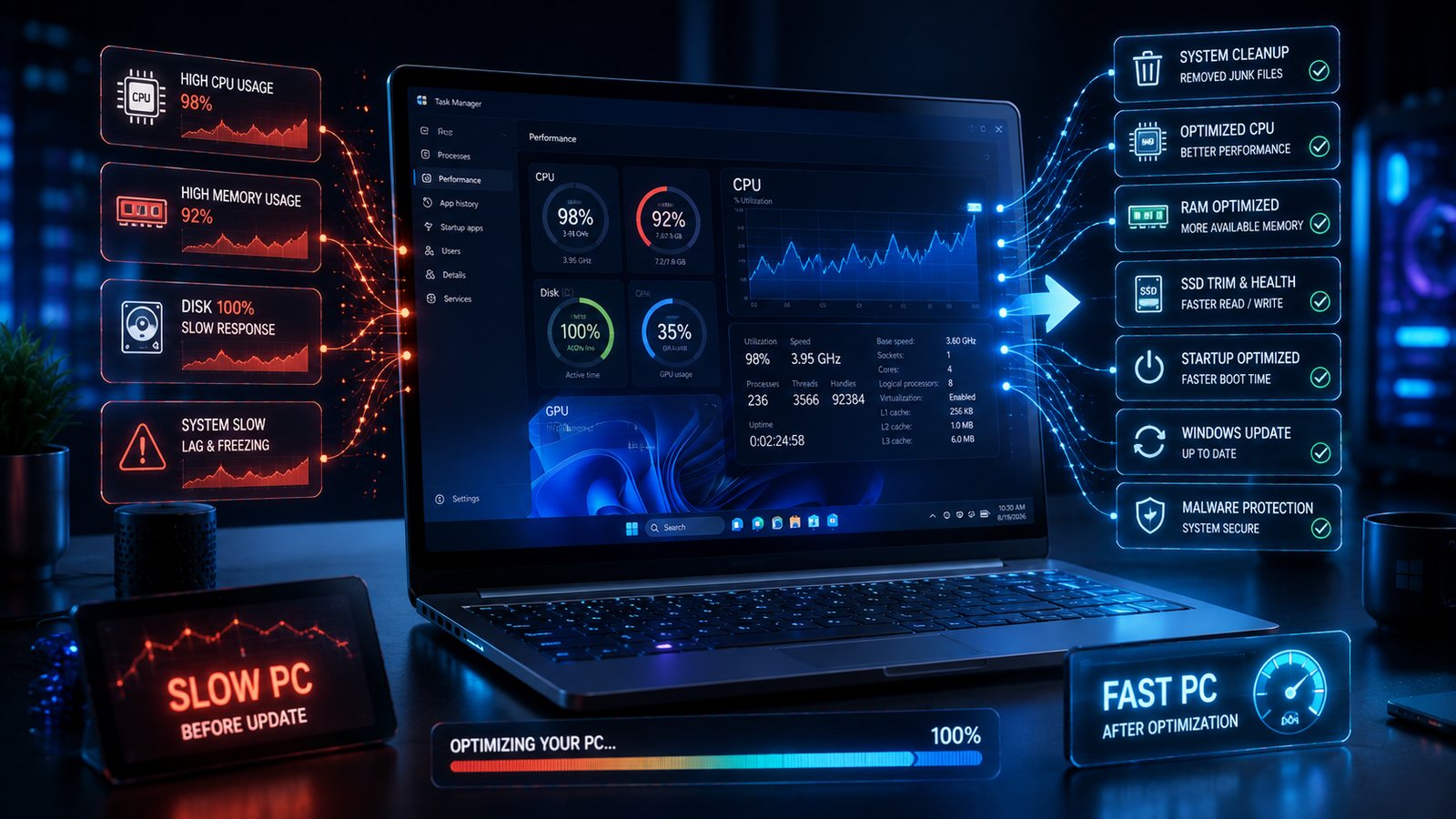 Windows 11 slow after update with performance troubleshooting and speed optimization